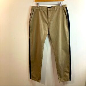 THE KOOPLES Jeans Sz 52 Classic Khaki Black Side Stripe Button Fly Cuffed Chinos